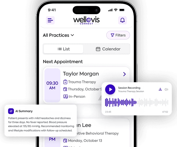 Wellovis Go+ mobile app for therapists