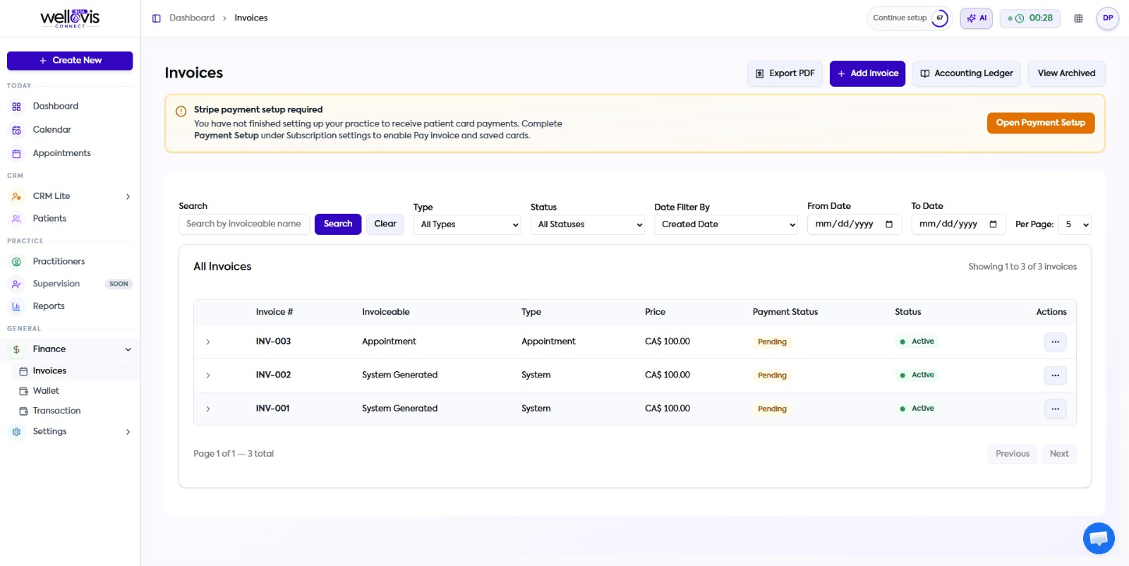 Invoices & billing — Wellovis Connect