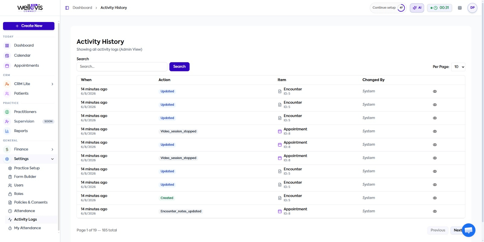 Audit trail and activity history for compliance in Wellovis Connect