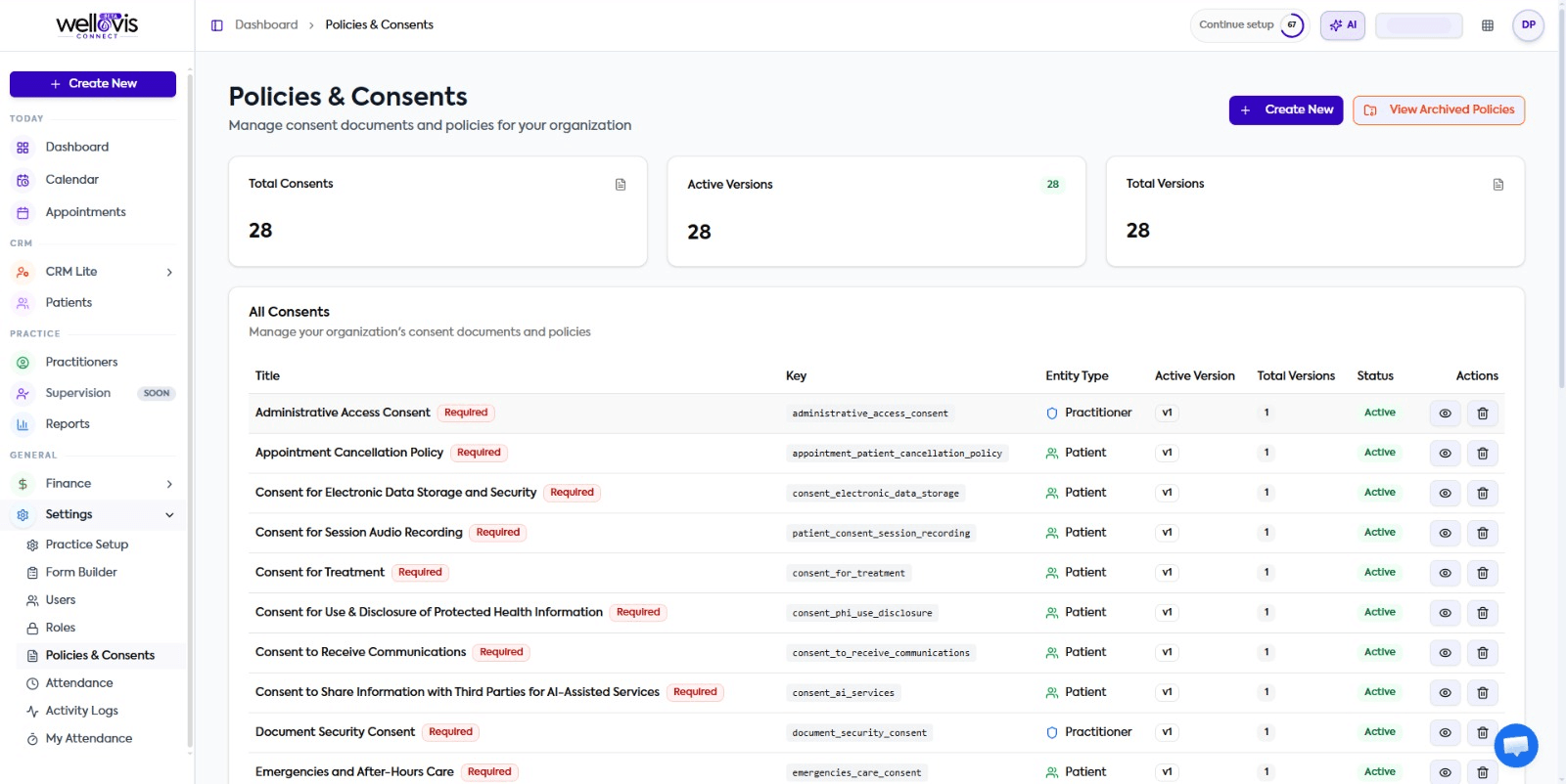 Policies & consents — Wellovis Connect