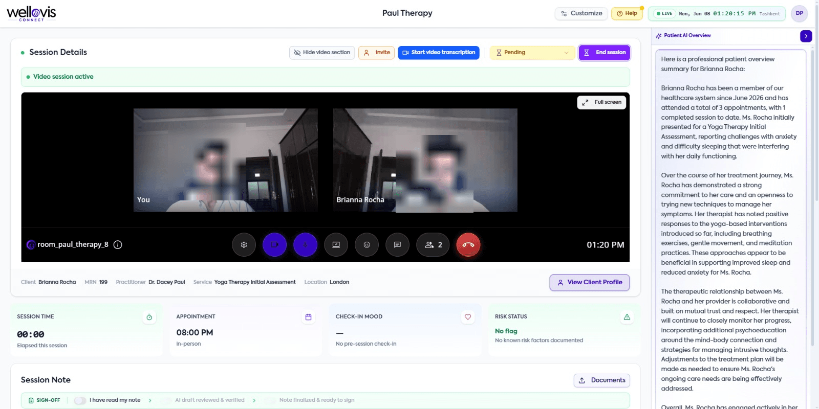 Telehealth video session — Wellovis Connect