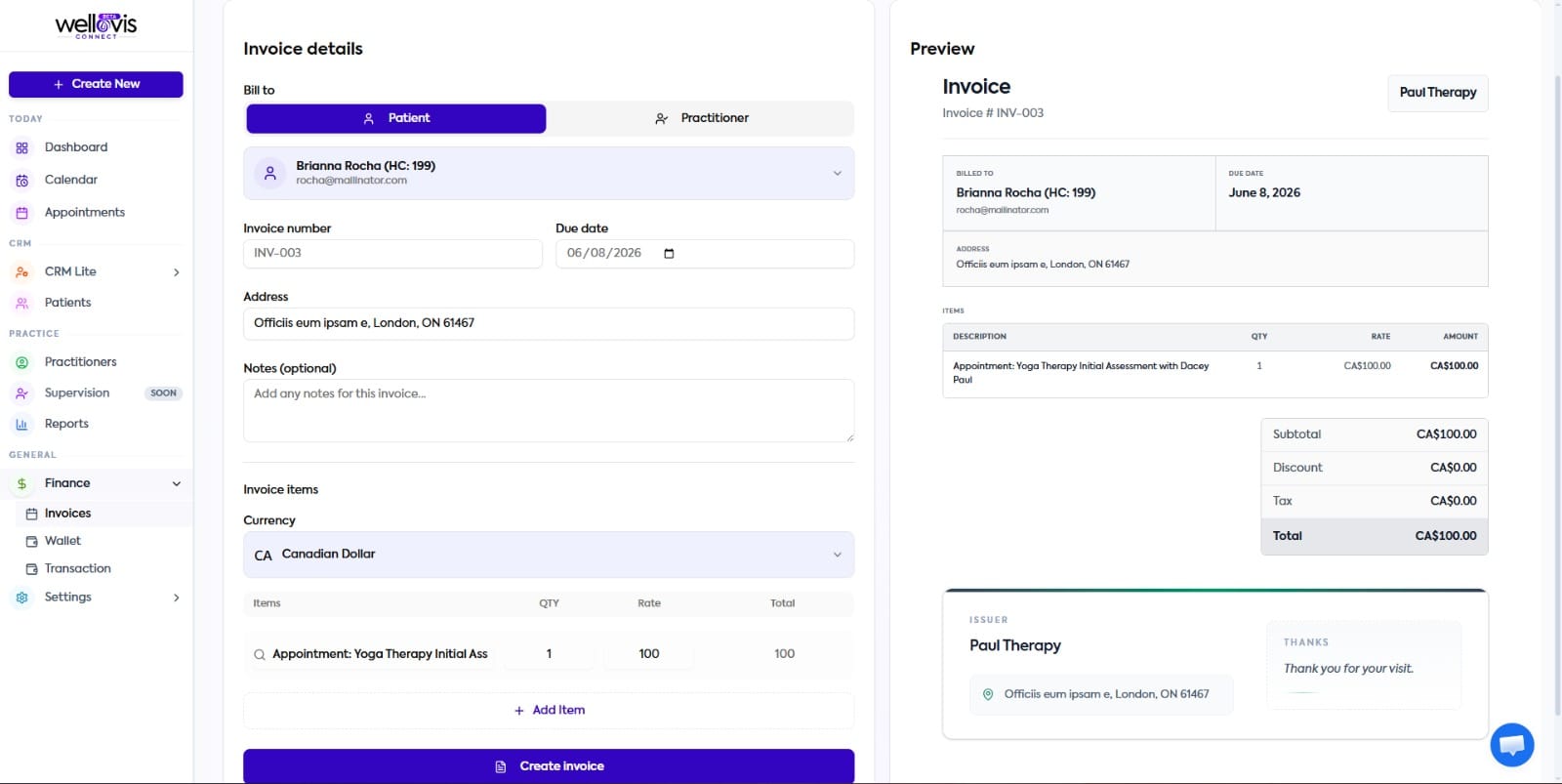 Invoices & payments — Wellovis Connect